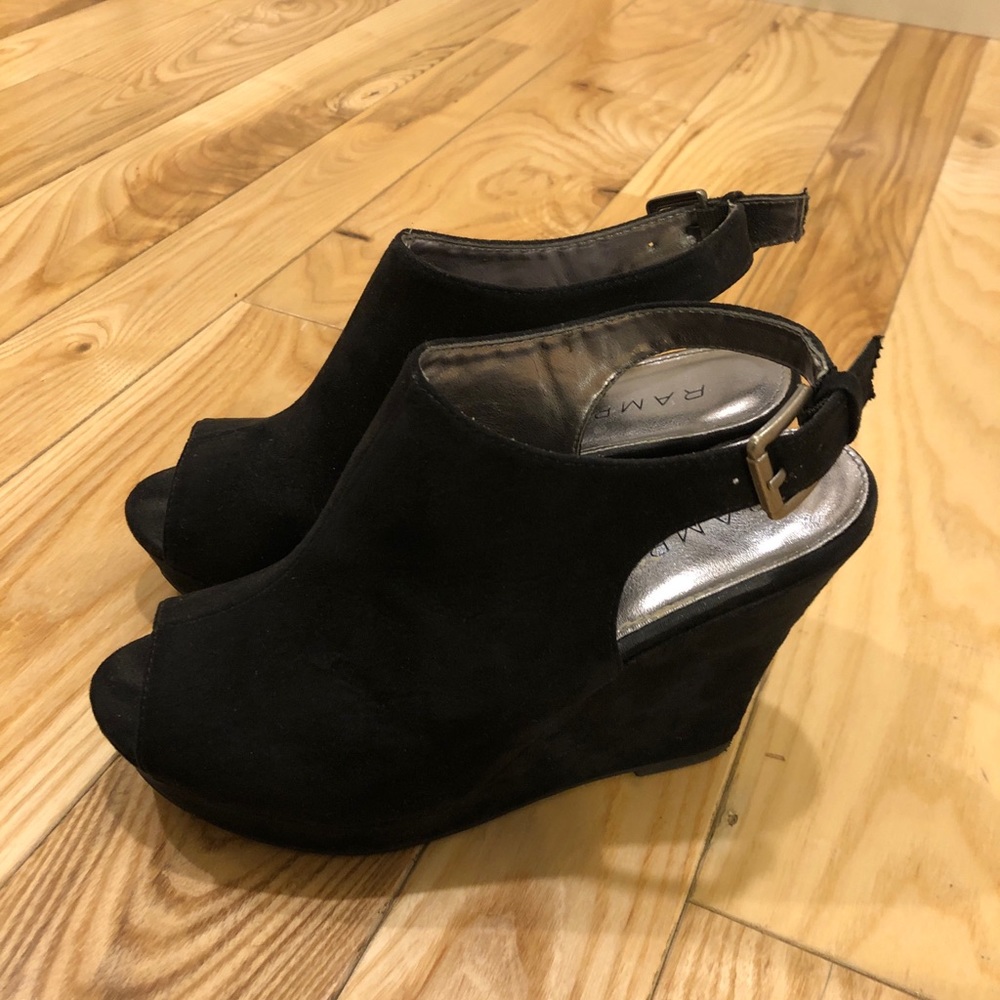 Black suede wedges